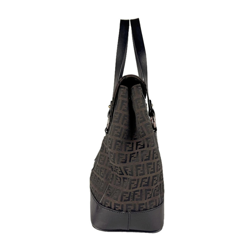 Fendi Zucchino x Canvas Bag Black Brown Leather Shoulder Black Brown